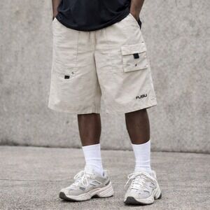 FUBU Vintage Y2K Cargo Shorts Mens Size 36 Beige Streetwear Baggy Hip Hop 90s